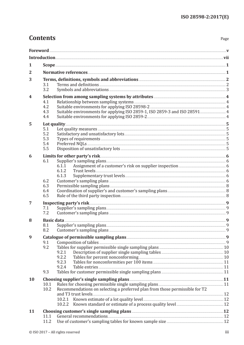 ISO 28598-2:2017 ISO 28598-2:2017 - Acceptance sampling procedures based on the allocation of priorities principle (APP) — Part 2: Coordinated single sampling plans for acceptance sampling by attributes/17/2017 - Page 3 preview