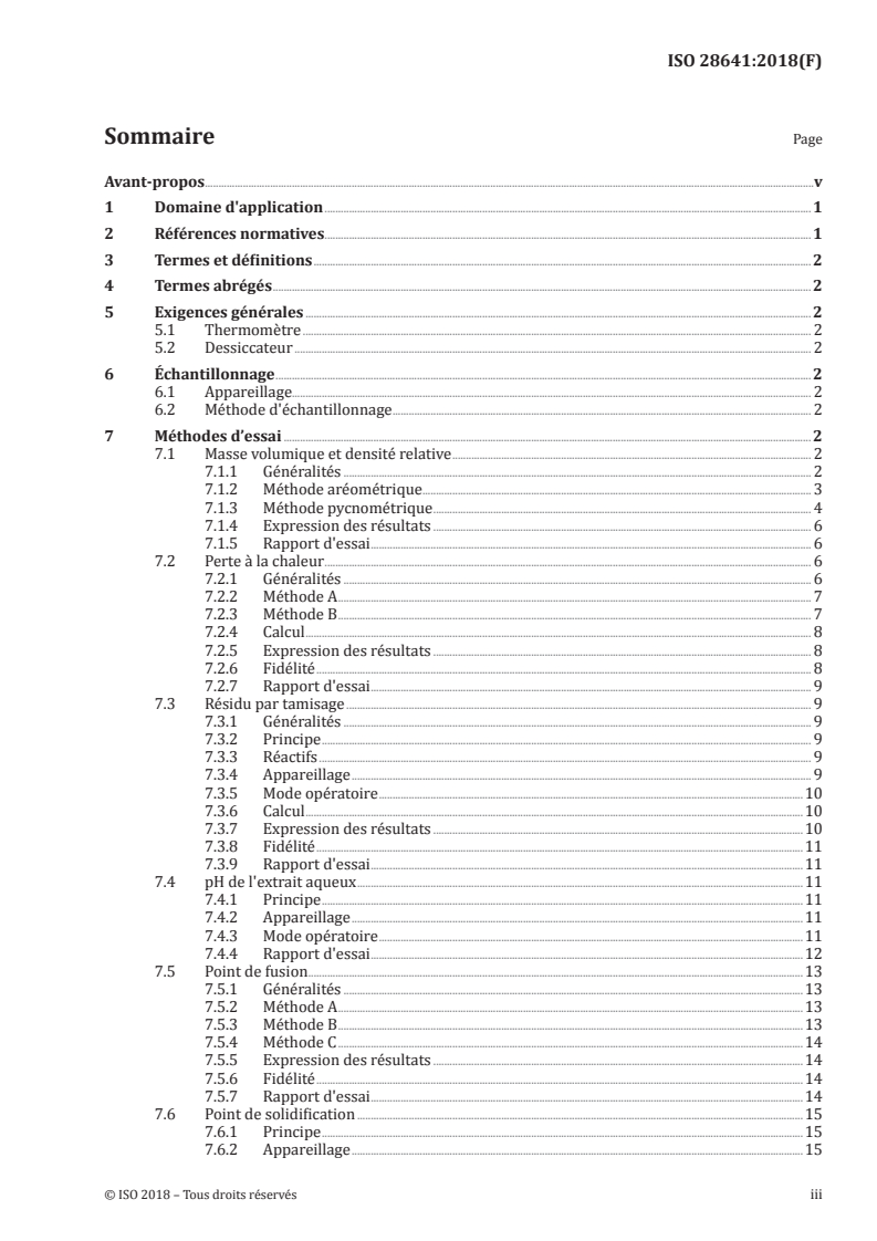 ISO 28641:2018 ISO 28641:2018 - Ingrédients de mélange du caoutchouc — Produits chimiques organiques — Méthodes d'essai générales/4/2018 - Page 3 preview