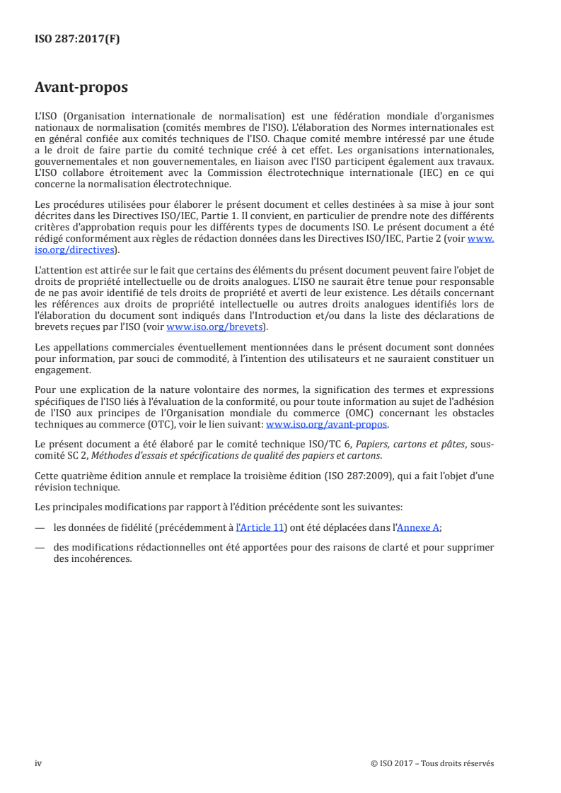 ISO 287:2017 ISO 287:2017 - Papier et carton — Détermination de la teneur en humidité d'un lot — Méthode par séchage à l'étuve/28/2017 - Page 4 preview