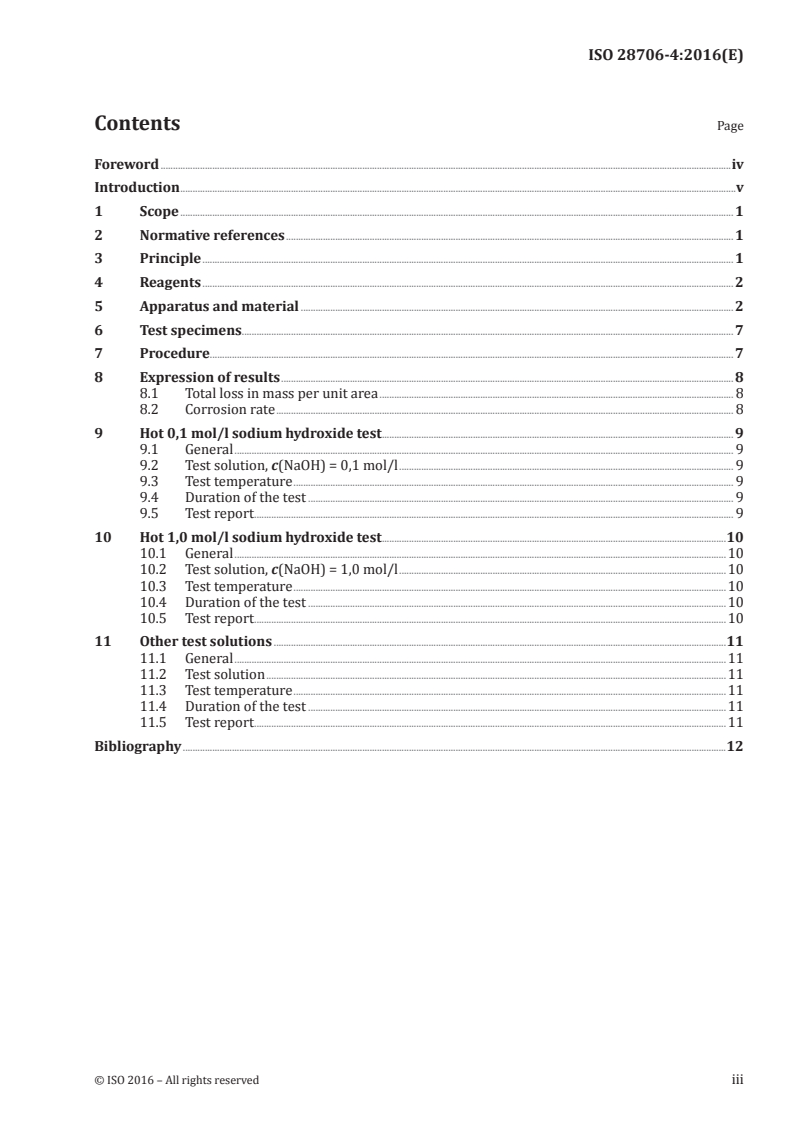ISO 28706-4:2016 ISO 28706-4:2016 - Vitreous and porcelain enamels — Determination of resistance to chemical corrosion — Part 4: Determination of resistance to chemical corrosion by alkaline liquids using a cylindrical vessel/4/2016 - Page 3 preview