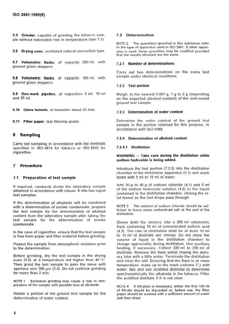 ISO 2881:1992 ISO 2881:1992 - Tobacco and tobacco products — Determination of alkaloid content — Spectrometric method/20/1992 - Page 4 preview