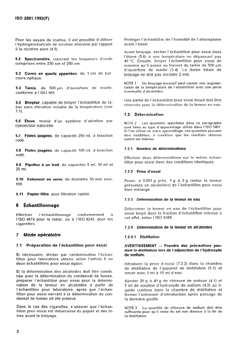 ISO 2881:1992 ISO 2881:1992 - Tabac et produits du tabac — Détermination de la teneur en alcaloïdes — Méthode spectrométrique/20/1992 - Page 4 preview
