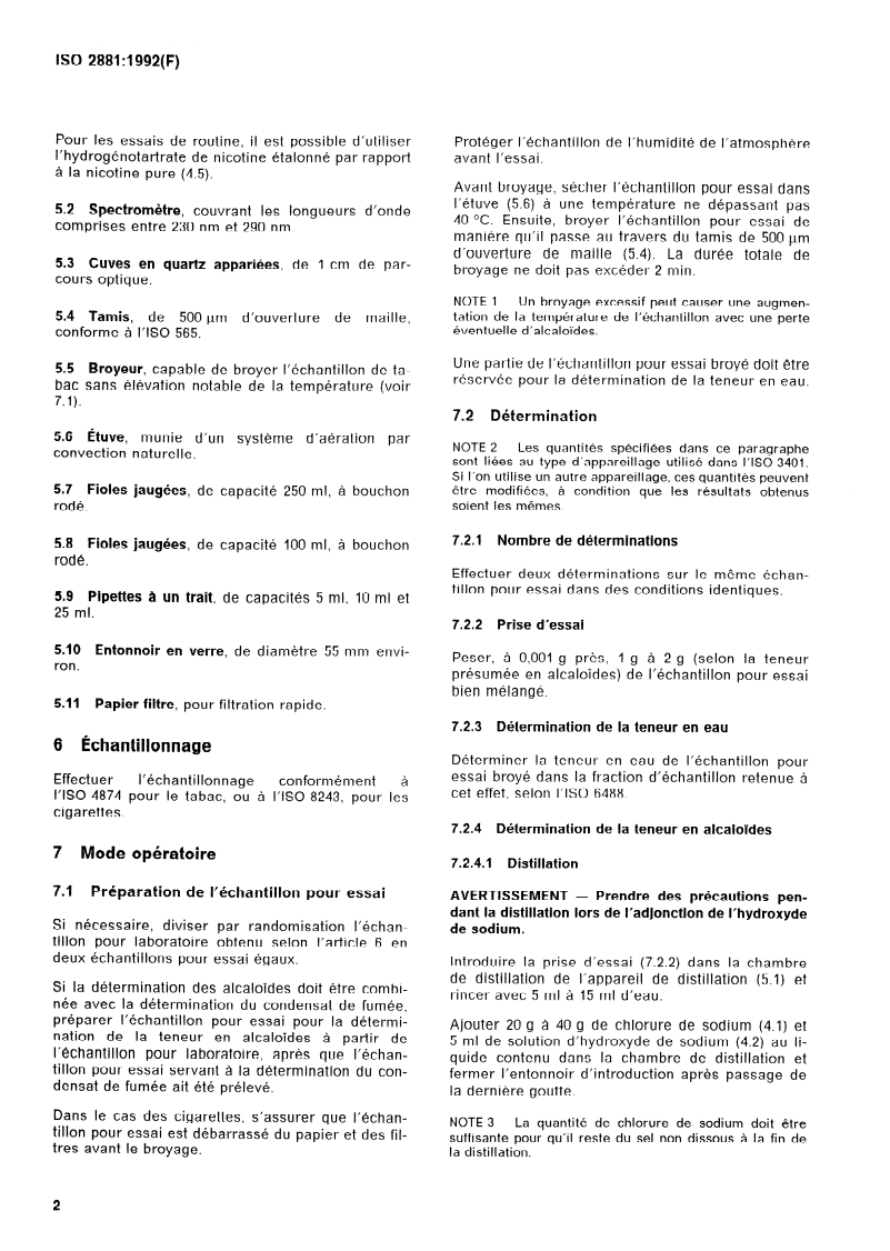 ISO 2881:1992 ISO 2881:1992 - Tabac et produits du tabac — Détermination de la teneur en alcaloïdes — Méthode spectrométrique/20/1992 - Page 4 preview
