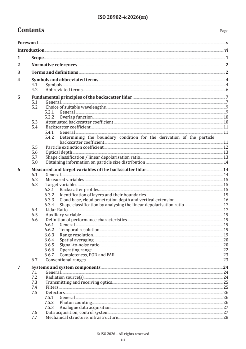 ISO 28902-4:2026 ISO 28902-4:2026 - Air quality — Environmental meteorology — Part 4: Ground-based remote sensing of meteorological parameters by particle backscatter lidar - Page 3 preview
