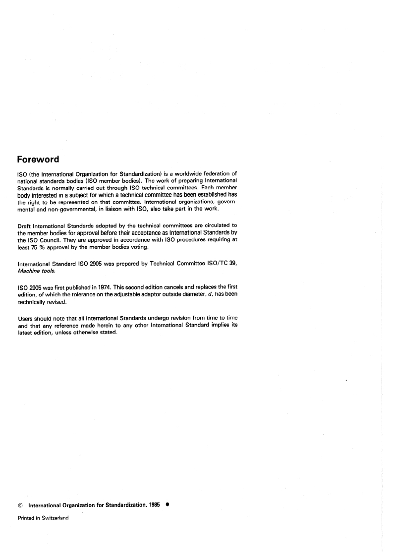 ISO 2905:1985 ISO 2905:1985 - Modular units for machine tool construction — Spindle noses and adjustable adaptors for multi-spindle heads/28/1985 - Page 2 preview