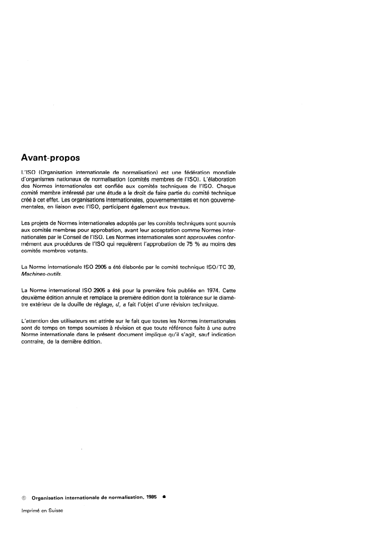ISO 2905:1985 ISO 2905:1985 - Éléments standards pour la construction des machines-outils — Nez de broches et douilles de réglage pour têtes multibroches/28/1985 - Page 2 preview