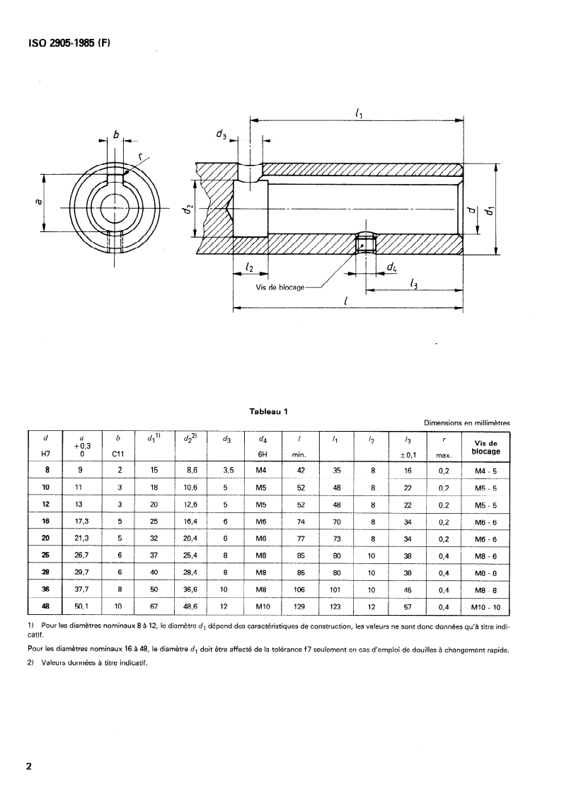 ISO 2905:1985 ISO 2905:1985 - Éléments standards pour la construction des machines-outils — Nez de broches et douilles de réglage pour têtes multibroches/28/1985 - Page 4 preview