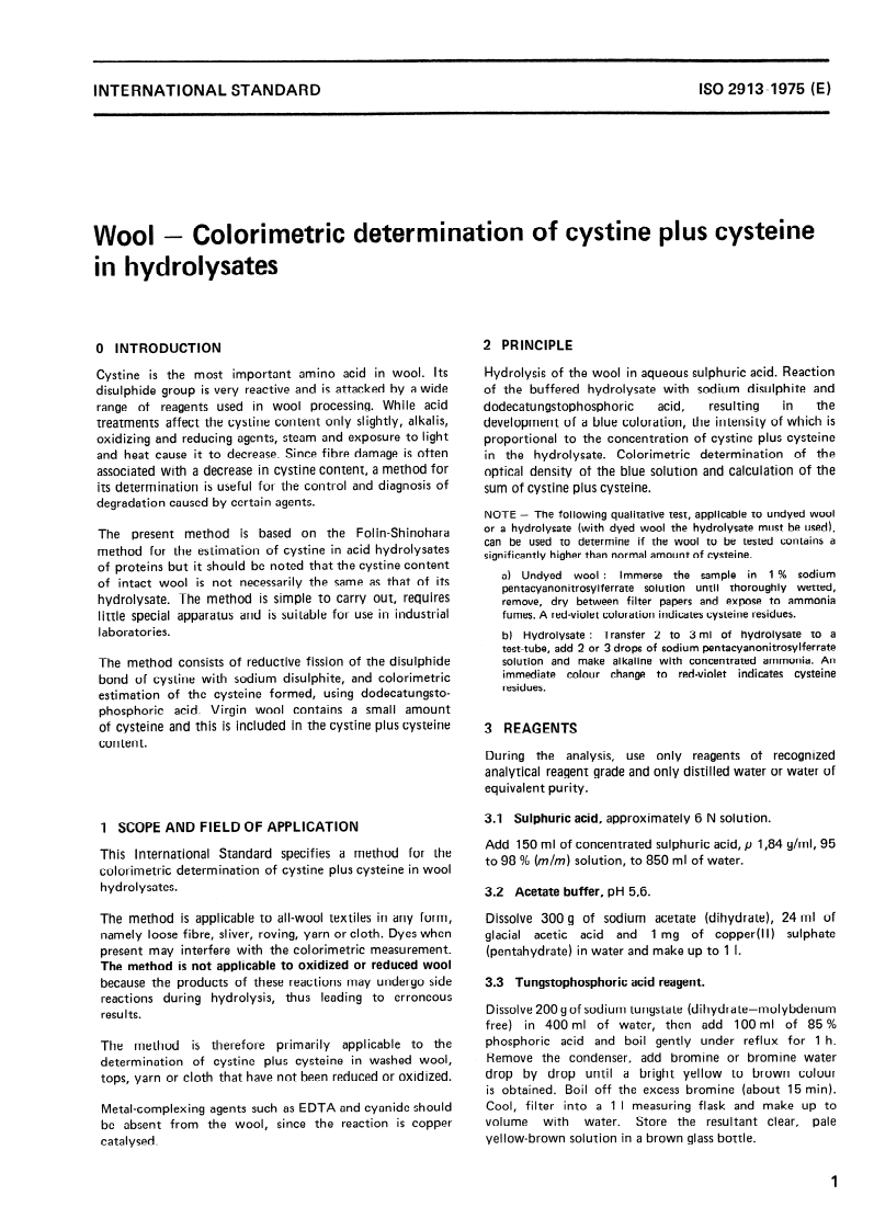 ISO 2913:1975 ISO 2913:1975 - Wool — Colorimetric determination of cystine plus cysteine in hydrolysates/1/1975 - Page 3 preview