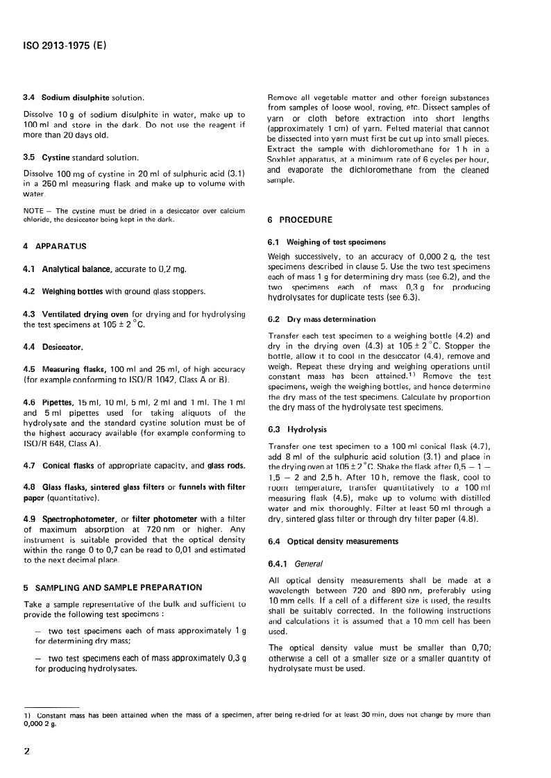 ISO 2913:1975 ISO 2913:1975 - Wool — Colorimetric determination of cystine plus cysteine in hydrolysates/1/1975 - Page 4 preview