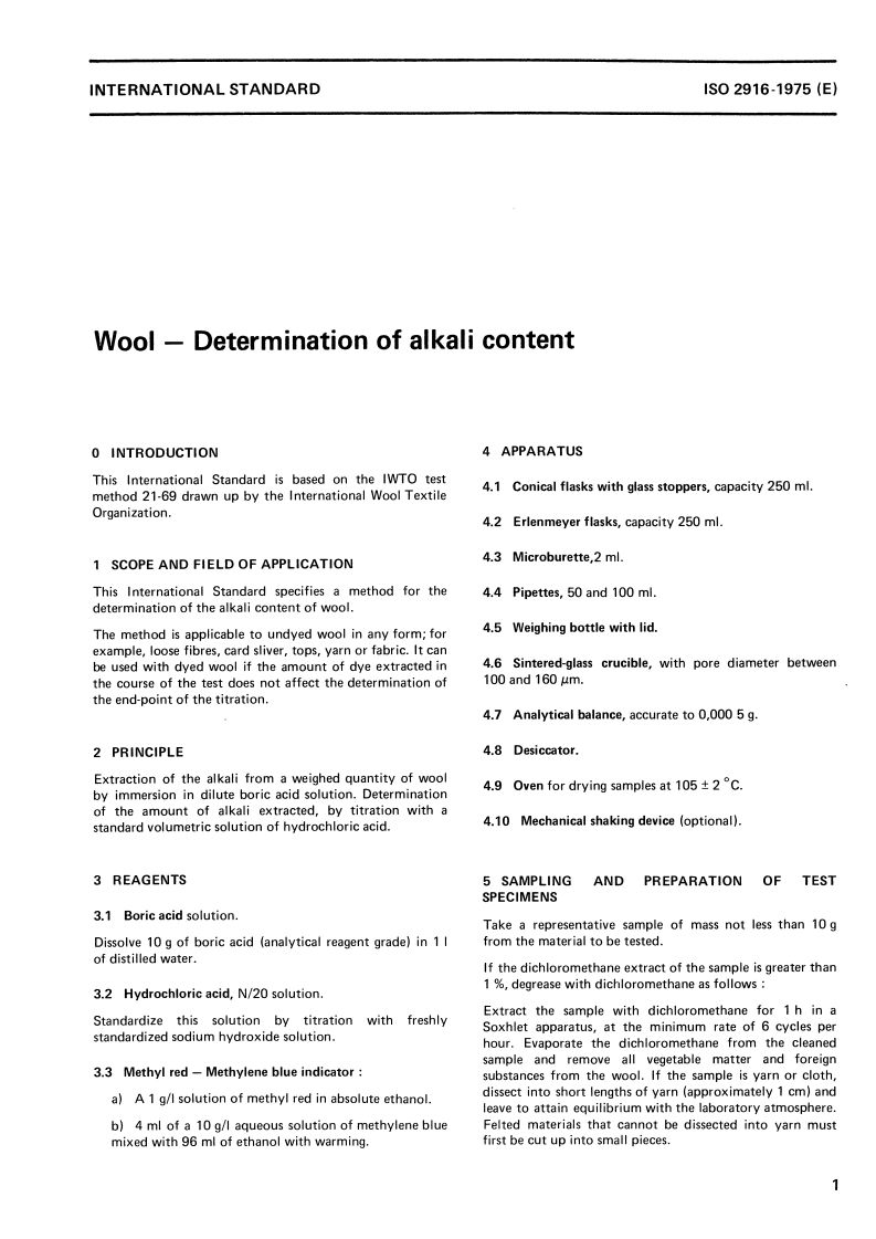 ISO 2916:1975 ISO 2916:1975 - Wool — Determination of alkali content/1/1975 - Page 3 preview
