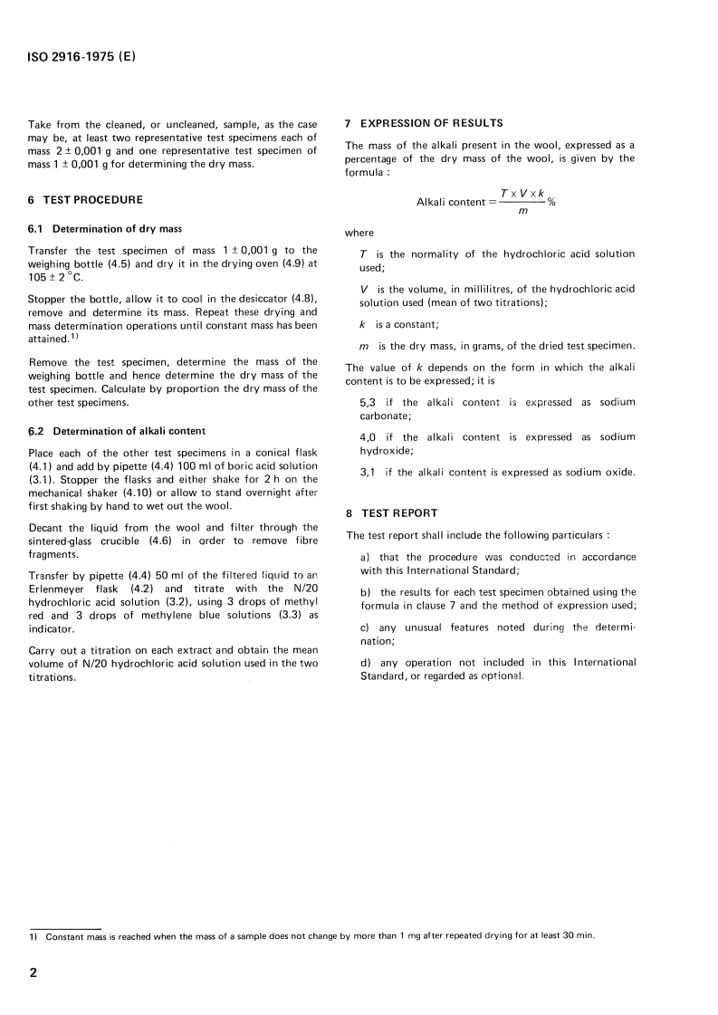 ISO 2916:1975 ISO 2916:1975 - Wool — Determination of alkali content/1/1975 - Page 4 preview