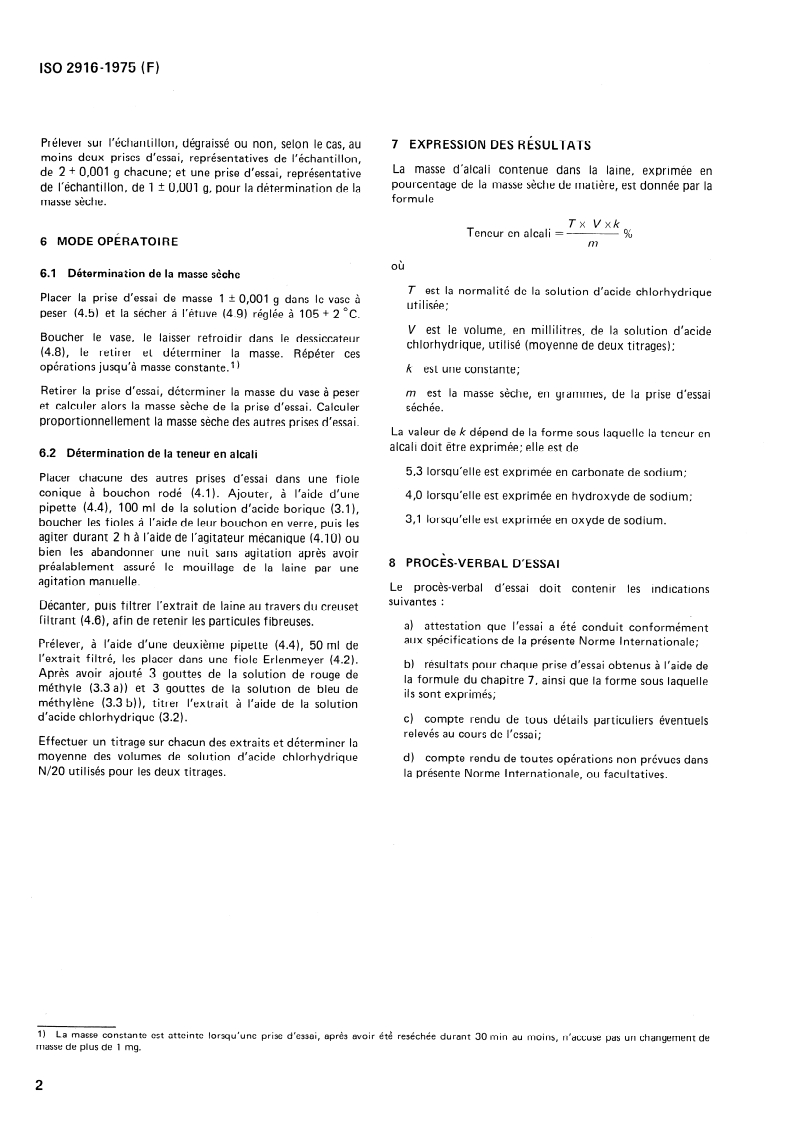 ISO 2916:1975 ISO 2916:1975 - Laine — Détermination de la teneur en alcali/1/1975 - Page 4 preview