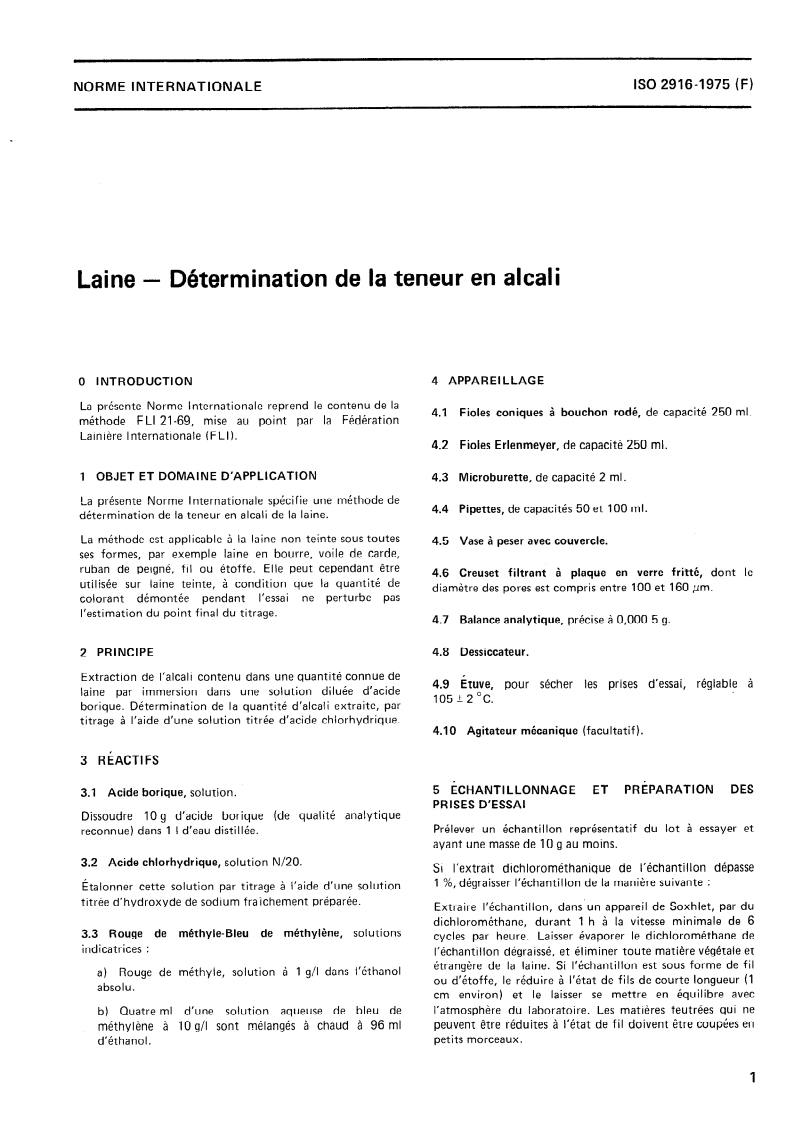 ISO 2916:1975 ISO 2916:1975 - Laine — Détermination de la teneur en alcali/1/1975 - Page 3 preview
