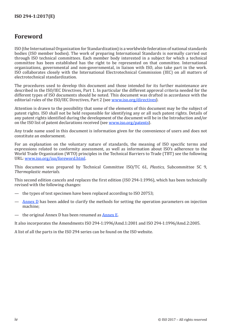 ISO 294-1:2017 ISO 294-1:2017 - Plastics — Injection moulding of test specimens of thermoplastic materials — Part 1: General principles, and moulding of multipurpose and bar test specimens/10/2017 - Page 4 preview