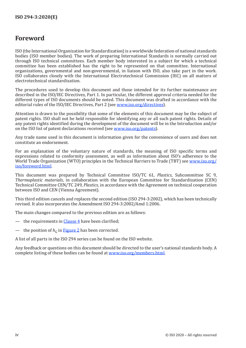 ISO 294-3:2020 ISO 294-3:2020 - Plastics — Injection moulding of test specimens of thermoplastic materials — Part 3: Small plates/26/2020 - Page 4 preview