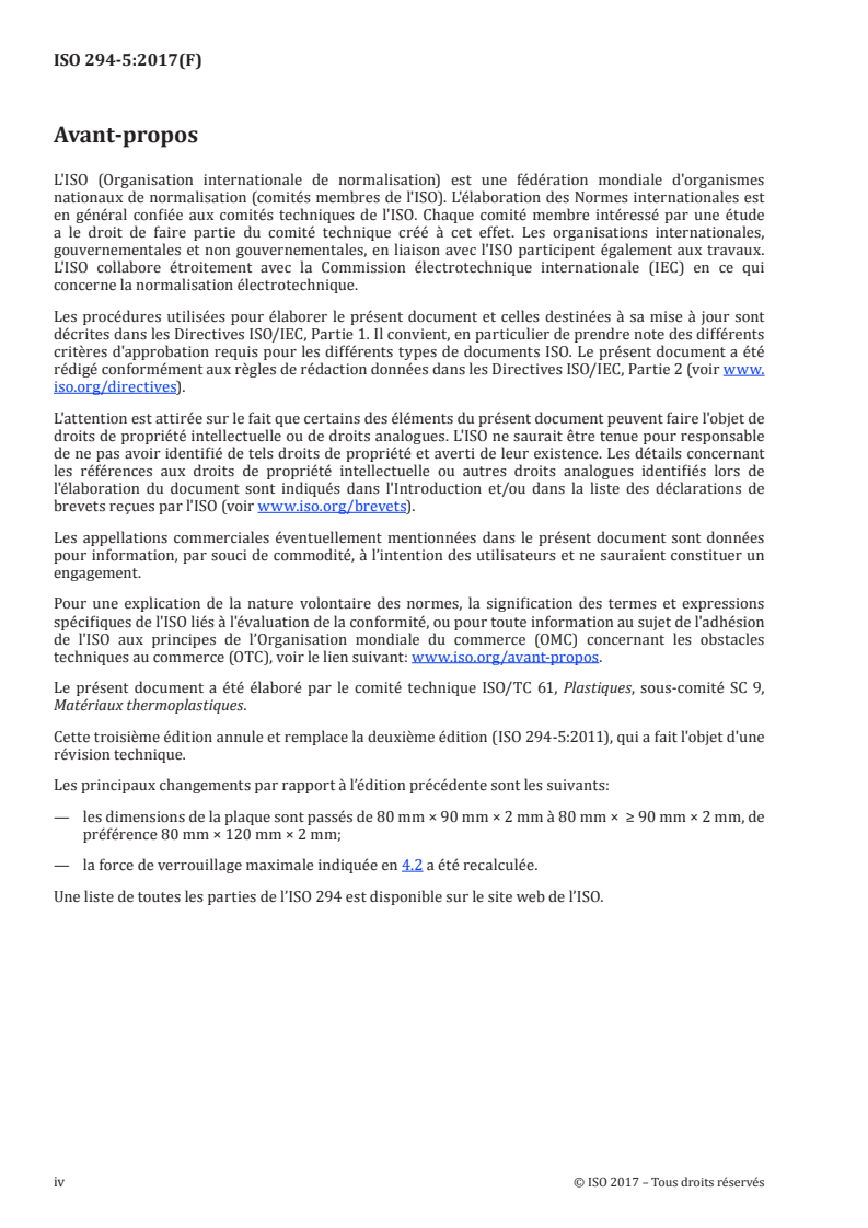 ISO 294-5:2017 ISO 294-5:2017 - Plastiques — Moulage par injection des éprouvettes de matériaux thermoplastiques — Partie 5: Préparation d'éprouvettes normalisées pour déterminer l'anisotropie/9/2017 - Page 4 preview