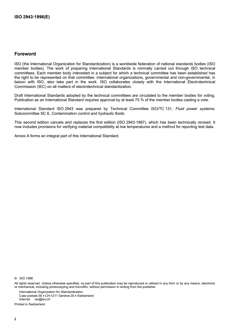 ISO 2943:1998 ISO 2943:1998 - Hydraulic fluid power — Filter elements — Verification of material compatibility with fluids/19/1998 - Page 2 preview