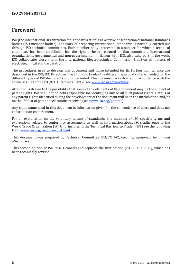 ISO 29464:2017 ISO 29464:2017 - Cleaning of air and other gases — Terminology/28/2017 - Page 4 preview