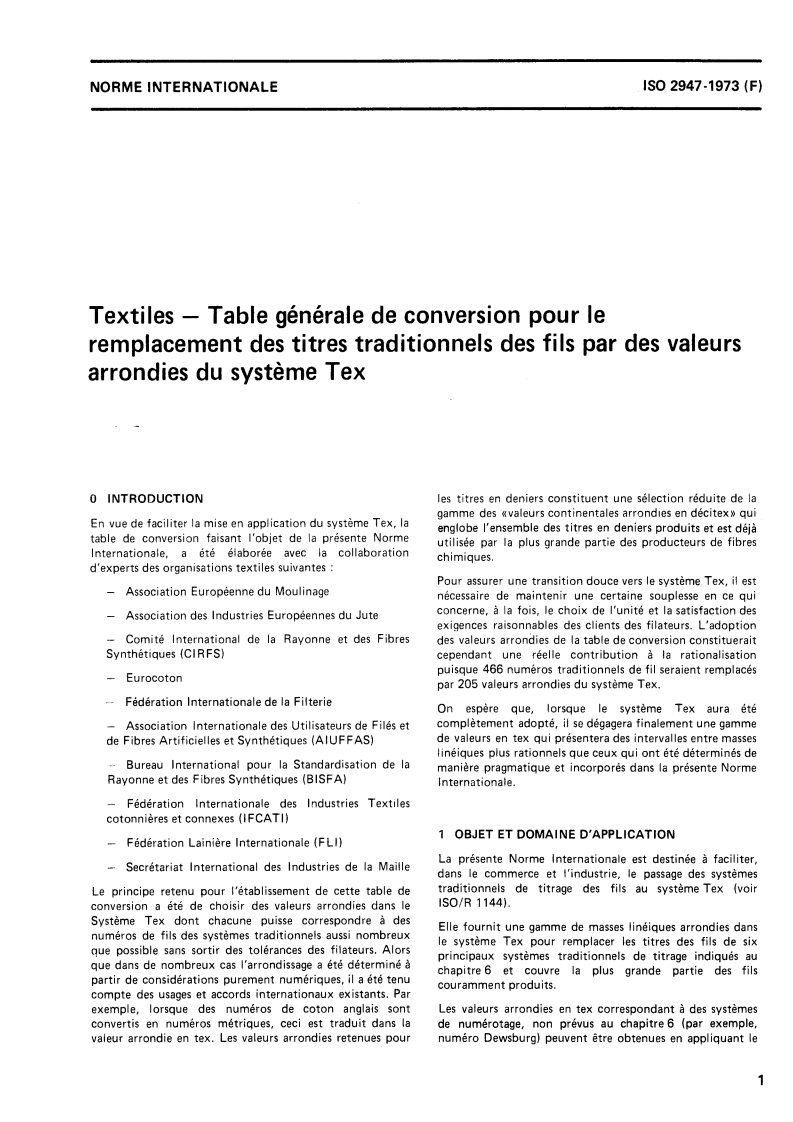 ISO 2947:1973 ISO 2947:1973 - Textiles — Table générale de conversion pour le remplacement des titres traditionnels des fils par des valeurs arrondies du système Tex/1/1973 - Page 3 preview