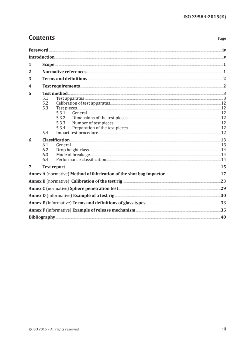 ISO 29584:2015 ISO 29584:2015 - Glass in building — Pendulum impact testing and classification of safety glass/8/2015 - Page 3 preview