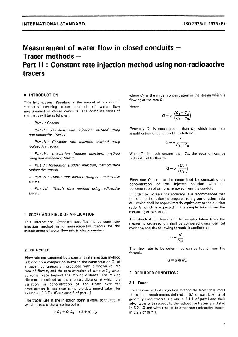 ISO 2975-2:1975 ISO 2975-2:1975 - Measurement of water flow in closed conduits — Tracer methods — Part 2: Constant rate injection method using non-radioactive tracers/1/1975 - Page 3 preview