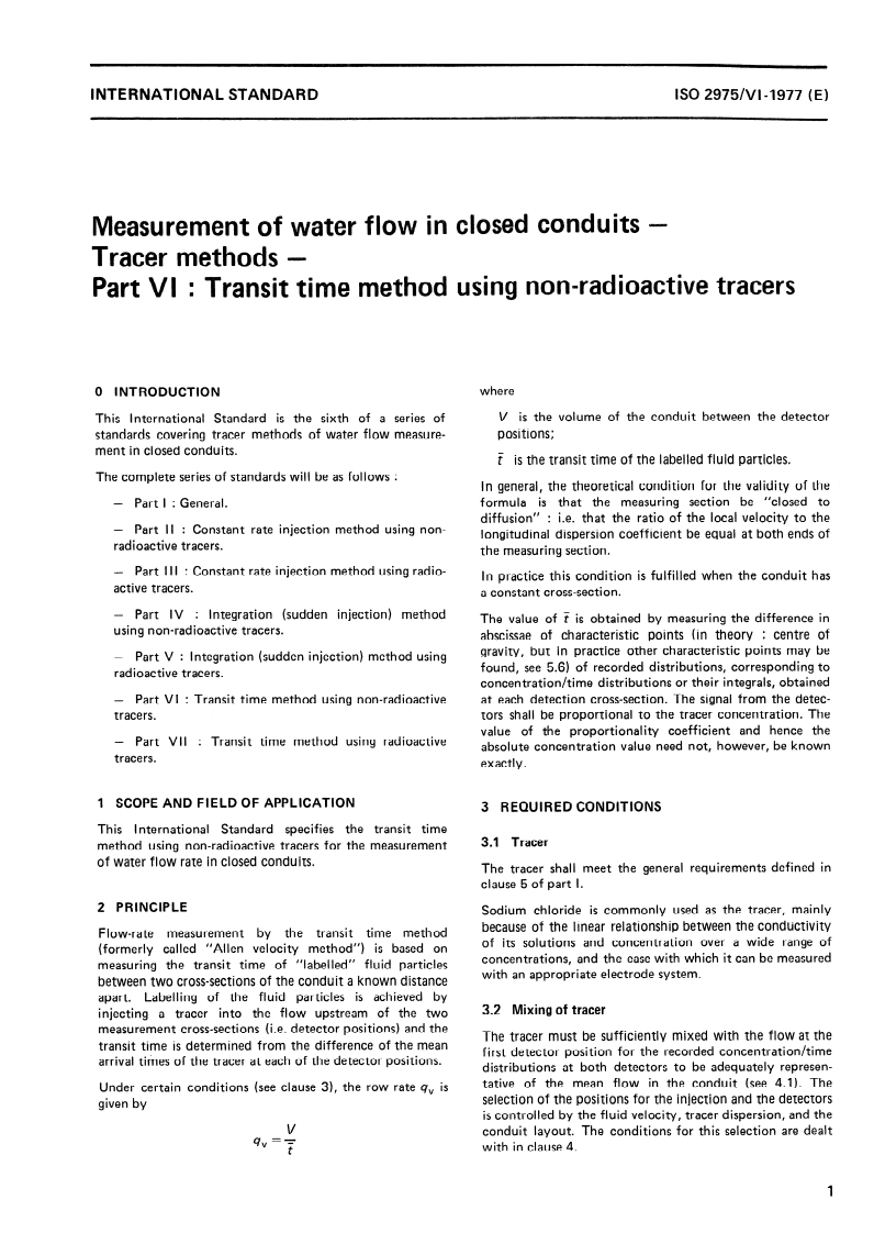 ISO 2975-6:1977 ISO 2975-6:1977 - Measurement of water flow in closed conduits — Tracer methods — Part 6: Transit time method using non-radioactive tracers/1/1977 - Page 3 preview