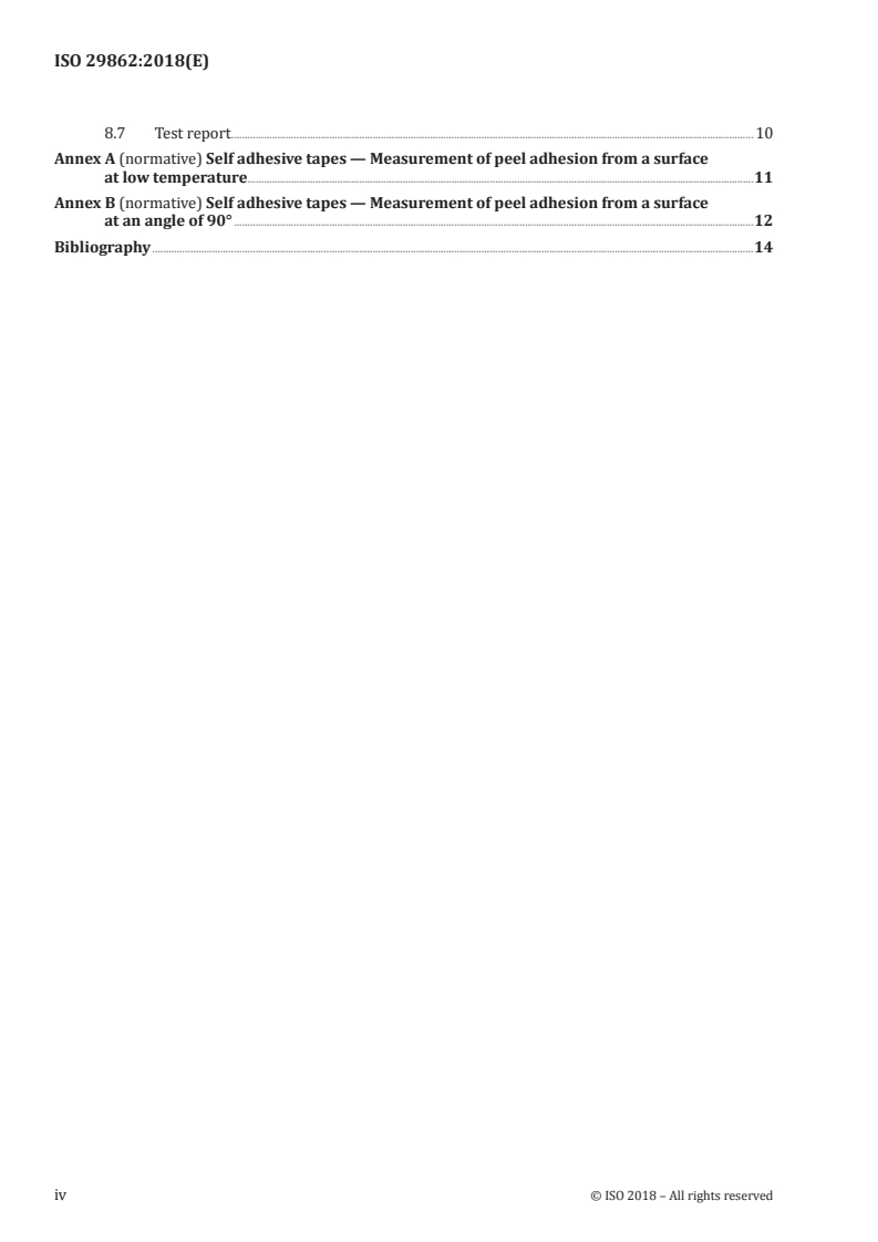 ISO 29862:2018 ISO 29862:2018 - Self adhesive tapes — Determination of peel adhesion properties/11/2018 - Page 4 preview