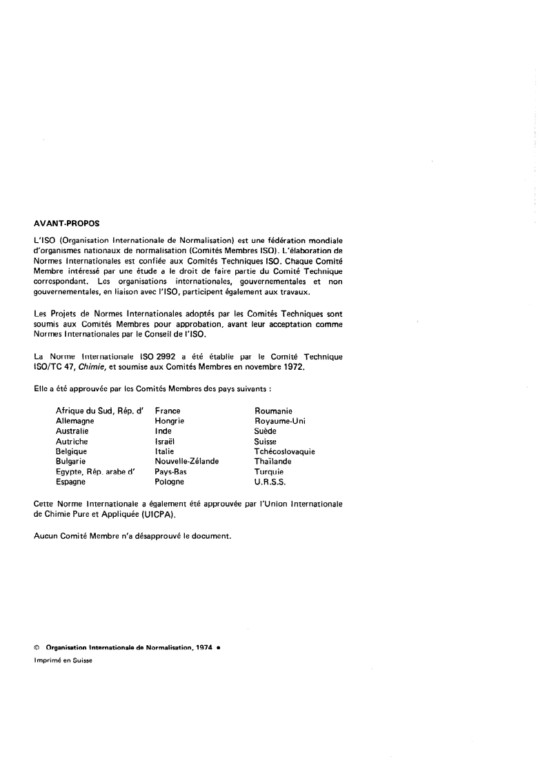 ISO 2992:1974 ISO 2992:1974 - Sulfate d'ammonium à usage industriel — Dosage du fer — Méthode photométrique au 2,2'- bipyridyle/1/1974 - Page 2 preview