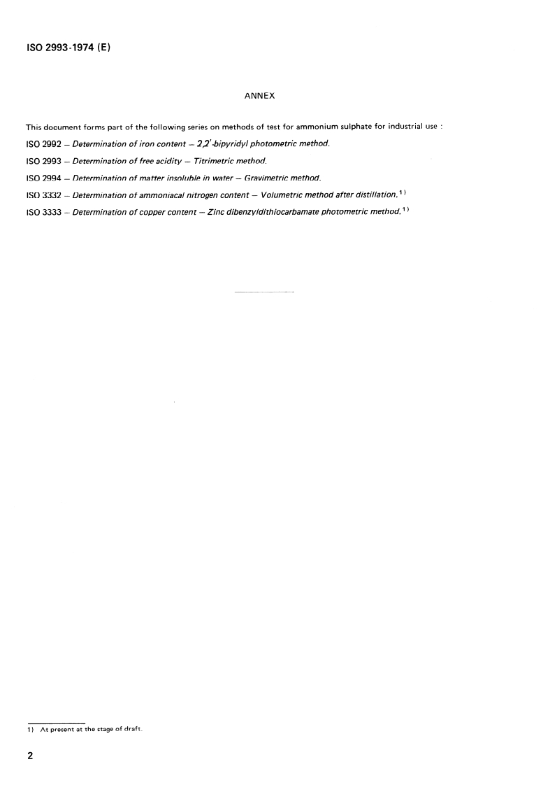 ISO 2993:1974 ISO 2993:1974 - Ammonium sulphate for industrial use — Determination of free acidity — Titrimetric method/1/1974 - Page 4 preview