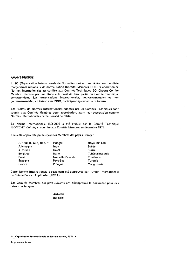 ISO 2997:1974 ISO 2997:1974 - Acide phosphorique à usage industriel — Dosage des sulfates — Méthode par réduction et titrimétrie/1/1974 - Page 2 preview