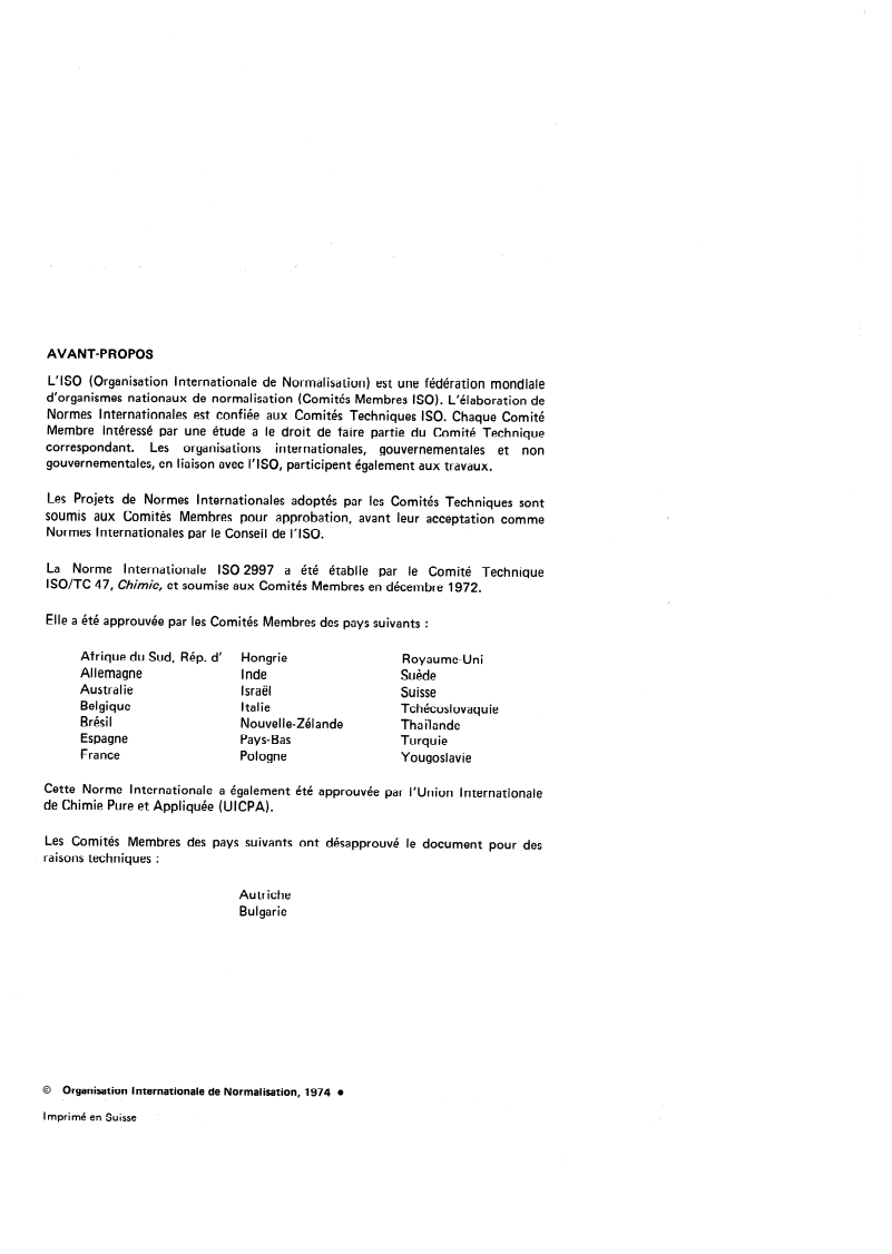 ISO 2997:1974 ISO 2997:1974 - Acide phosphorique à usage industriel — Dosage des sulfates — Méthode par réduction et titrimétrie/1/1974 - Page 2 preview