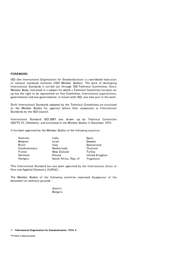 ISO 2997:1974 ISO 2997:1974 - Phosphoric acid for industrial use — Determination of sulphate content — Method by reduction and titrimetry/1/1974 - Page 2 preview