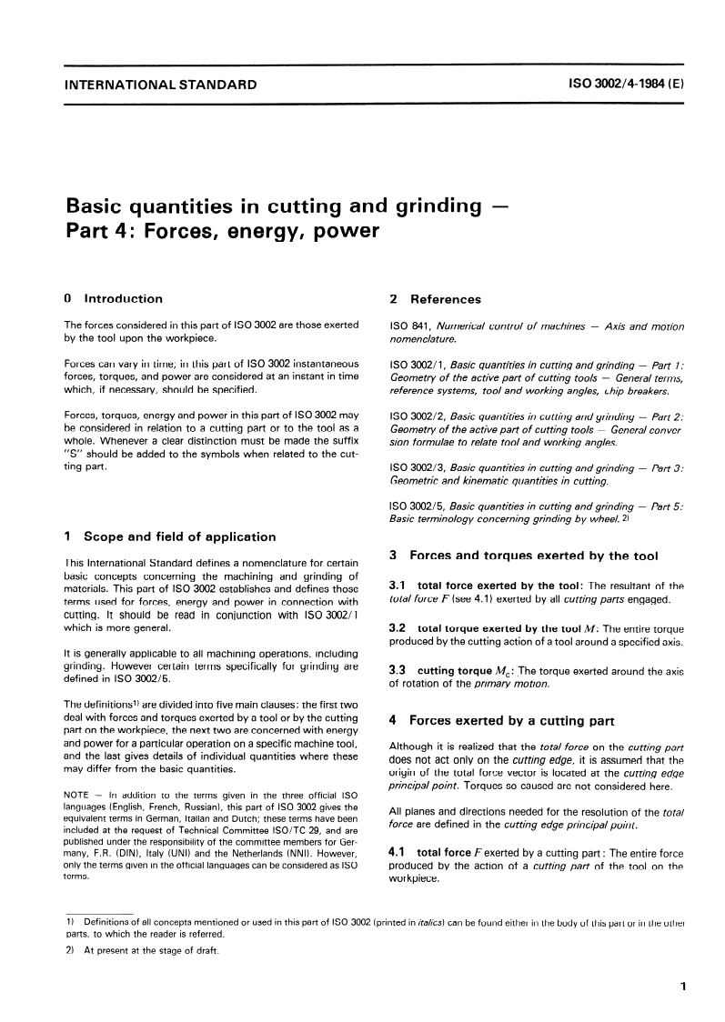 ISO 3002-4:1984 ISO 3002-4:1984 - Basic quantities in cutting and grinding — Part 4: Forces, energy, power/1/1984 - Page 3 preview