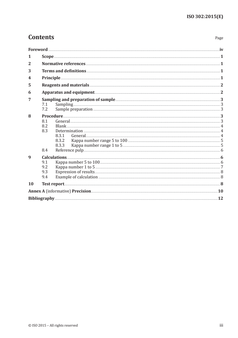 ISO 302:2015 ISO 302:2015 - Pulps — Determination of Kappa number/24/2015 - Page 3 preview