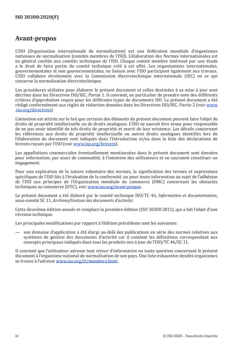 SIST ISO 30300:2021 ISO 30300:2020 - Information et documentation — Systèmes de gestion des documents d'activité — Principes essentiels et vocabulaire/4/2020 - Page 4 preview