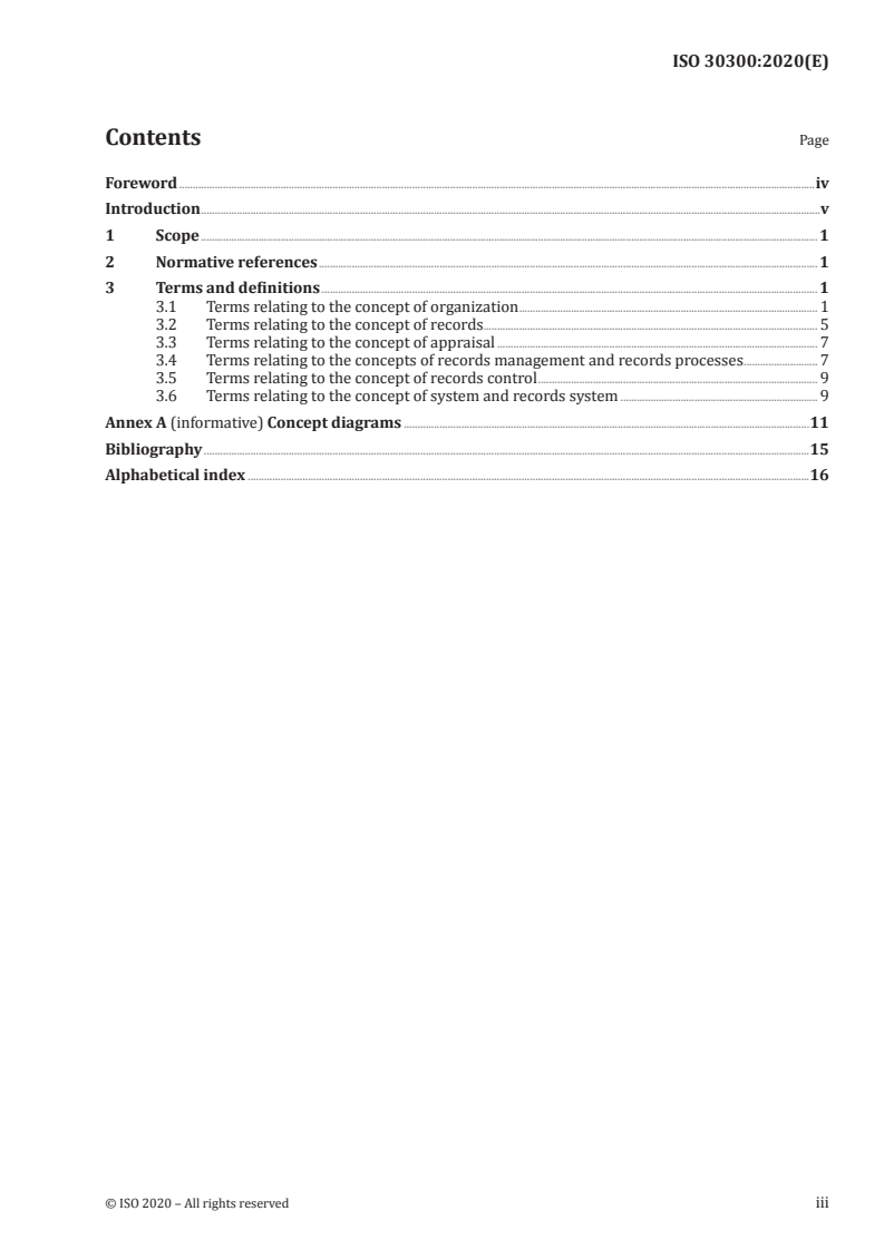 SIST ISO 30300:2021 ISO 30300:2020 - Information and documentation — Records management — Core concepts and vocabulary/27/2020 - Page 3 preview