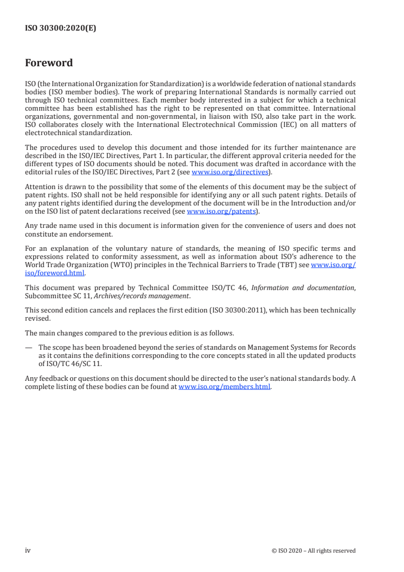 SIST ISO 30300:2021 ISO 30300:2020 - Information and documentation — Records management — Core concepts and vocabulary/27/2020 - Page 4 preview