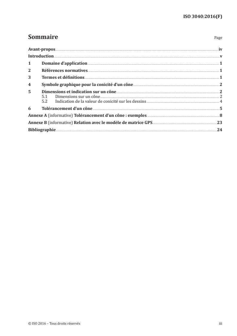 ISO 3040:2016 ISO 3040:2016 - Spécification géométrique des produits (GPS) — Cotation et tolérancement — Cônes/11/2016 - Page 3 preview