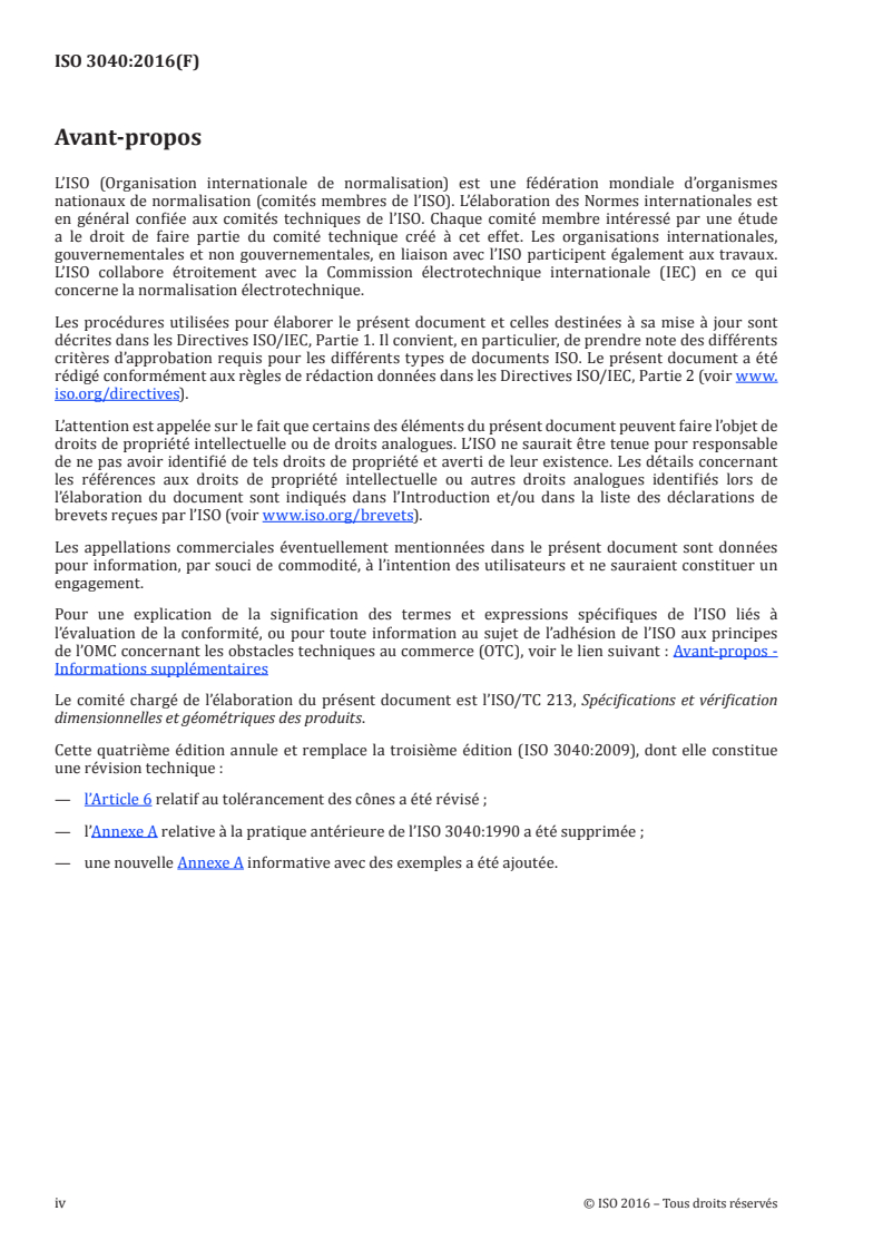 ISO 3040:2016 ISO 3040:2016 - Spécification géométrique des produits (GPS) — Cotation et tolérancement — Cônes/11/2016 - Page 4 preview