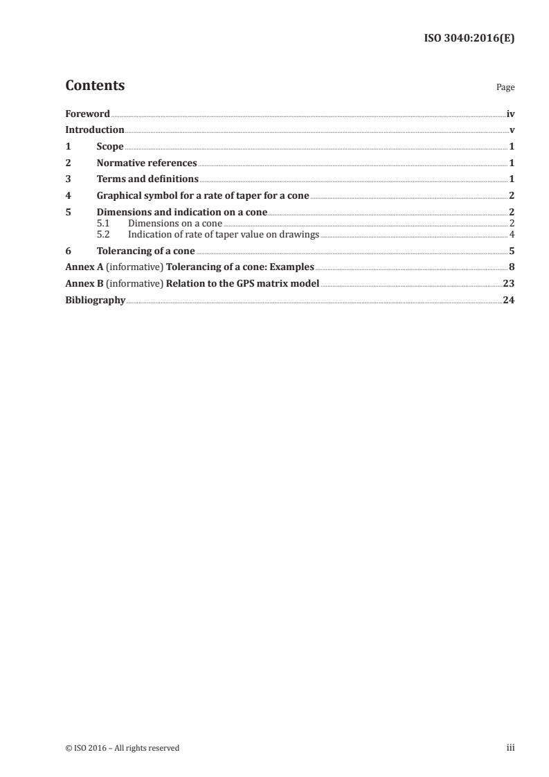ISO 3040:2016 ISO 3040:2016 - Geometrical product specifications (GPS) — Dimensioning and tolerancing — Cones/11/2016 - Page 3 preview