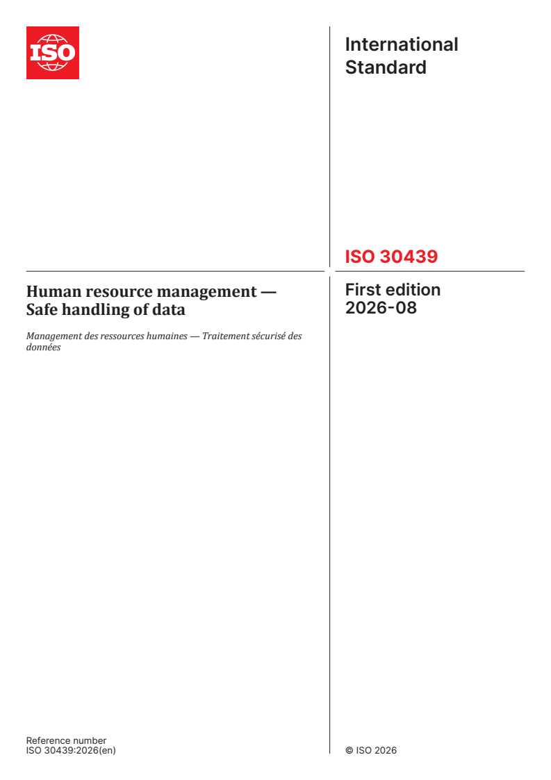 ISO 30439:2026 ISO 30439:2026 - Human resource management — Safe handling of data - Page 1 preview