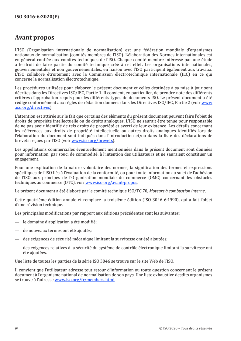 ISO 3046-6:2020 ISO 3046-6:2020 - Moteurs alternatifs à combustion interne — Performances — Partie 6: Protection contre la survitesse/26/2020 - Page 4 preview