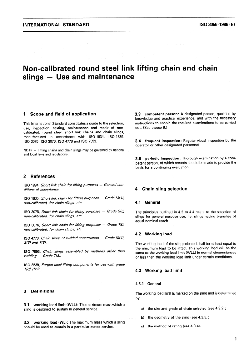 ISO 3056:1986 ISO 3056:1986 - Non-calibrated round steel link lifting chain and chain slings — Use and maintenance/11/1986 - Page 3 preview