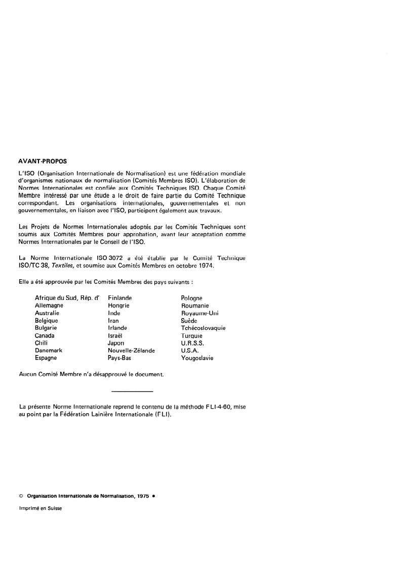 ISO 3072:1975 ISO 3072:1975 - Laine — Détermination de la solubilité en milieu alcalin/1/1975 - Page 2 preview
