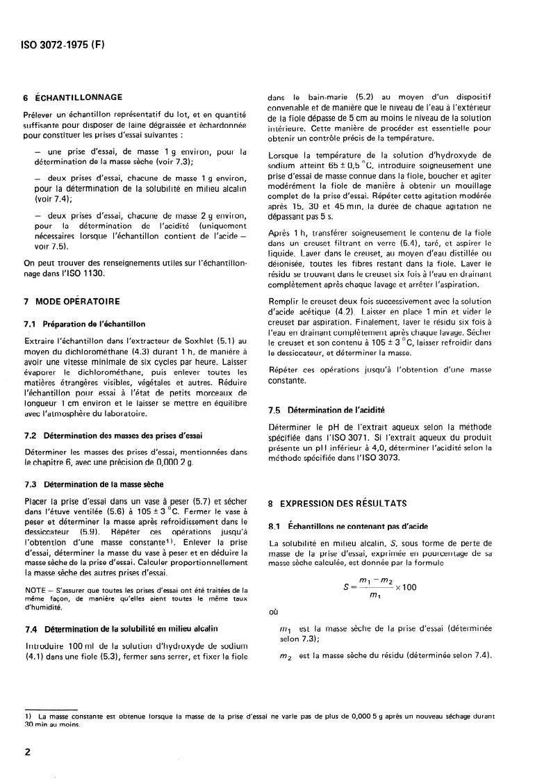 ISO 3072:1975 ISO 3072:1975 - Laine — Détermination de la solubilité en milieu alcalin/1/1975 - Page 4 preview