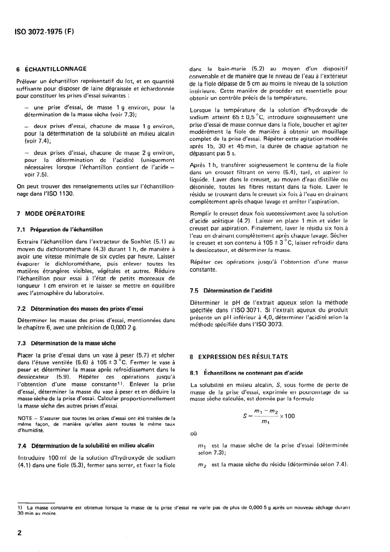 ISO 3072:1975 ISO 3072:1975 - Laine — Détermination de la solubilité en milieu alcalin/1/1975 - Page 4 preview
