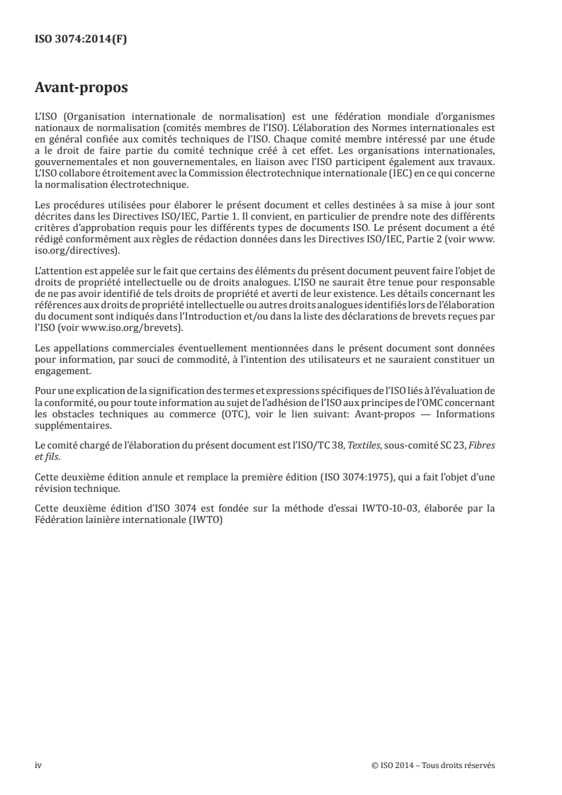 ISO 3074:2014 ISO 3074:2014 - Laine — Méthode de détermination de l'extrait dichlorométhanique dans un ruban de laine peignée/24/2014 - Page 4 preview