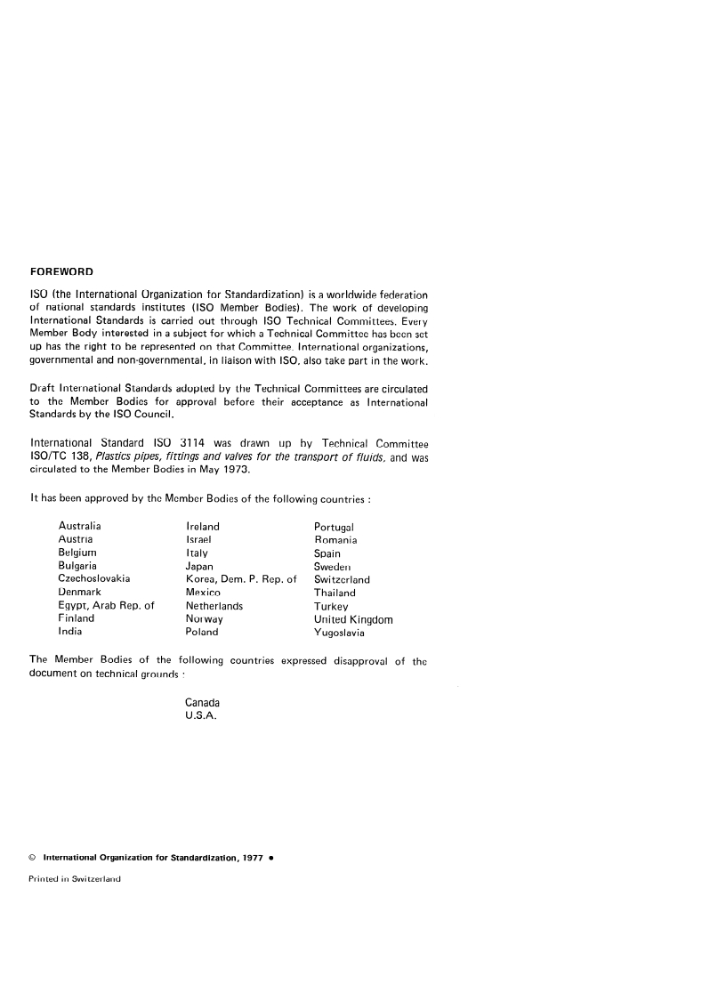 ISO 3114:1977 ISO 3114:1977 - Unplasticized polyvinyl chloride (PVC) pipes for potable water supply — Extractability of lead and tin — Test method/1/1977 - Page 2 preview
