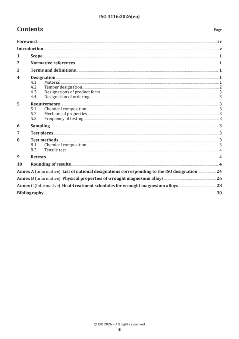 ISO 3116:2026 ISO 3116:2026 - Magnesium and magnesium alloys — Wrought magnesium and magnesium alloys - Page 3 preview
