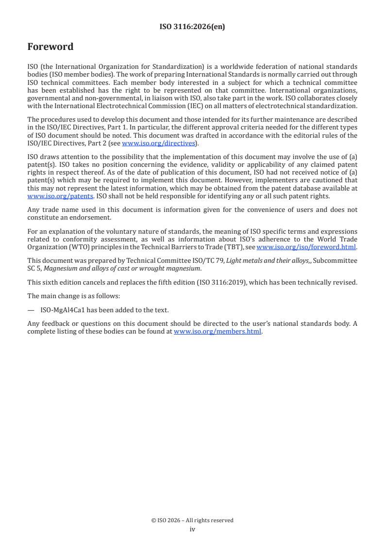 ISO 3116:2026 ISO 3116:2026 - Magnesium and magnesium alloys — Wrought magnesium and magnesium alloys - Page 4 preview